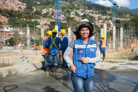 Woman on a building site of construction, Colombia